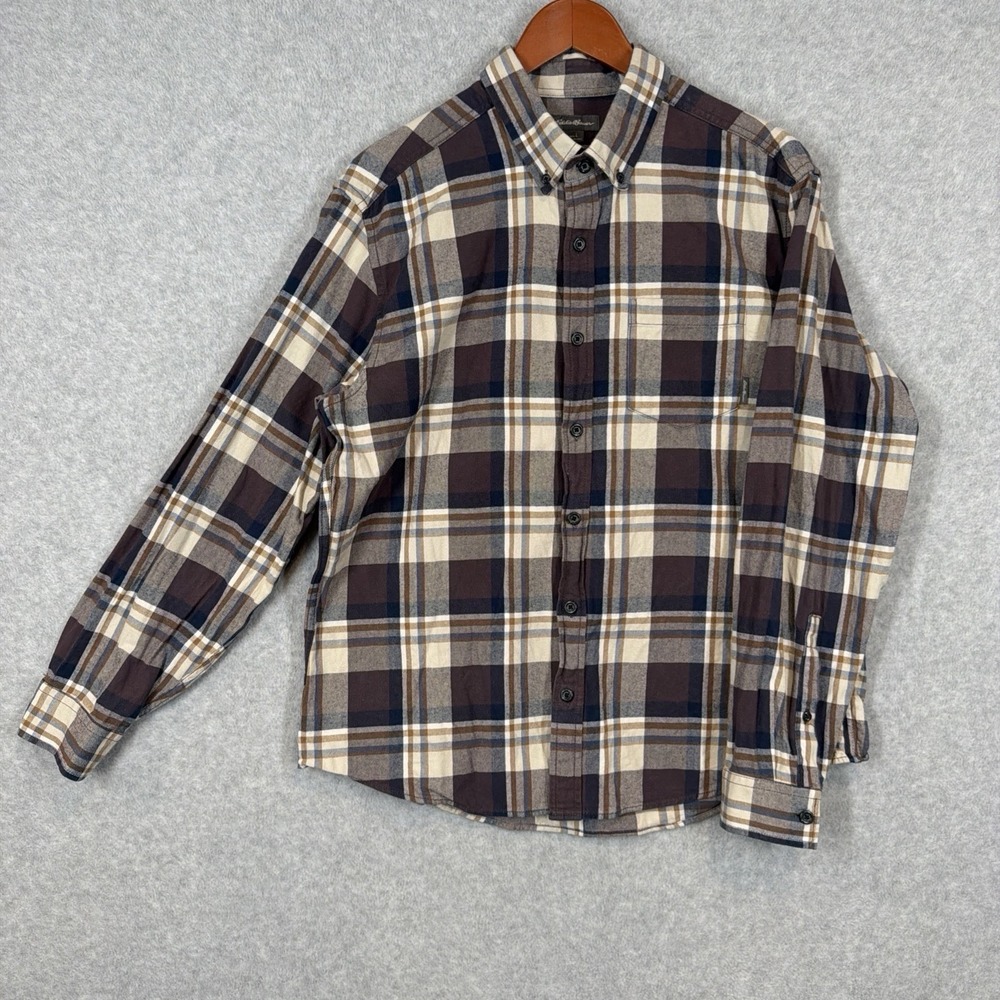 Eddie Bauer Men's Multicolor Plaid Cotton Flannel Button-Up Shirt Long Sleeve
